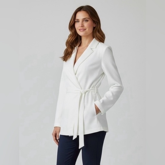 Willow Jackets & Blazers - Willow & Thread Blazer Open Front Tie Waist Pockets White Size 16